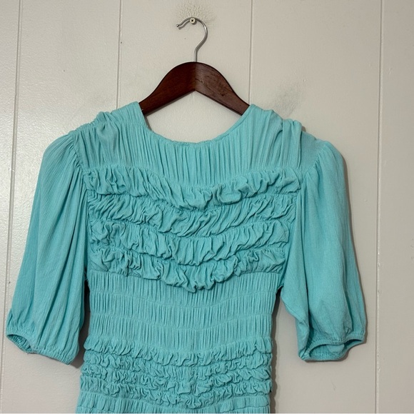 Tach Clothing Marga Turquoise Smocked Ruffle Mini Dress Size S - Picture 8 of 13